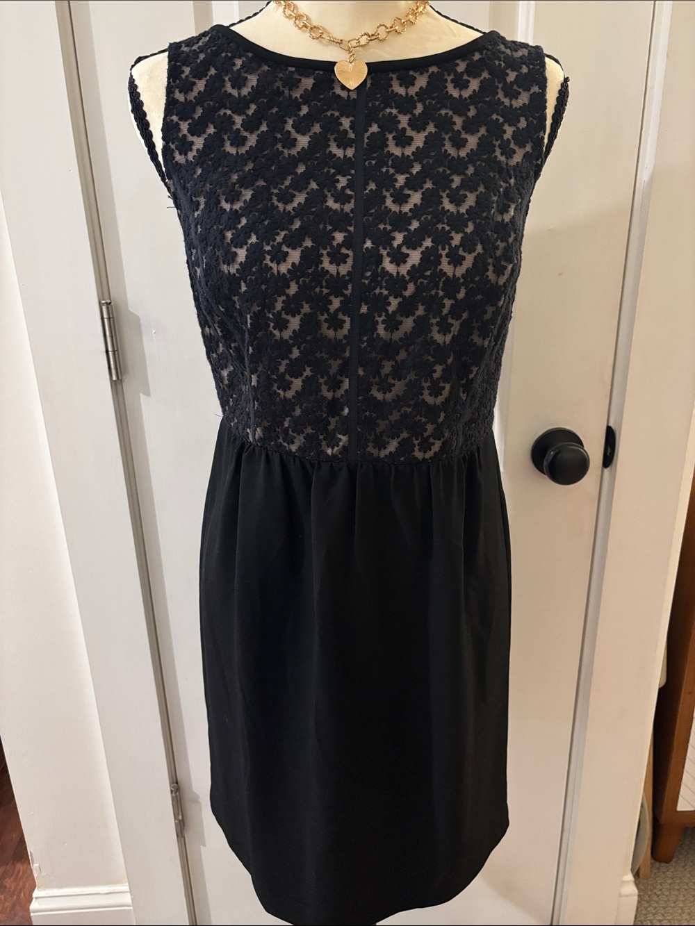 LOFT Black Lace Bodice Sleeveless Mini Dress